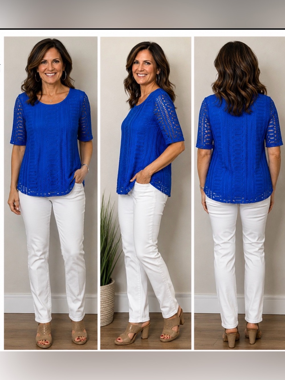 NWT Dana Buchman Royal Blue Textured Lace Knit Top Size Small